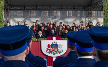 Latvian President Edgars Rinkēvičs delivers a message to the public