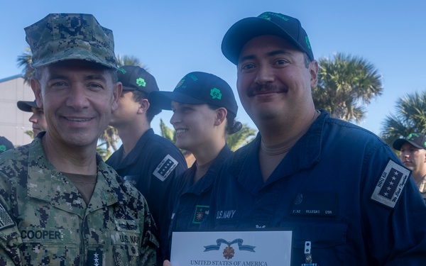Adm. Brad Cooper, Presents Joint Awards with “R” Device to USS The Sullivans (DDG 68)