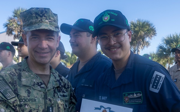 Adm. Brad Cooper, Presents Joint Awards with “R” Device to USS The Sullivans (DDG 68)