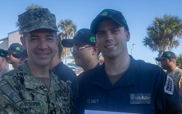 Adm. Brad Cooper, Presents Joint Awards with “R” Device to USS The Sullivans (DDG 68)