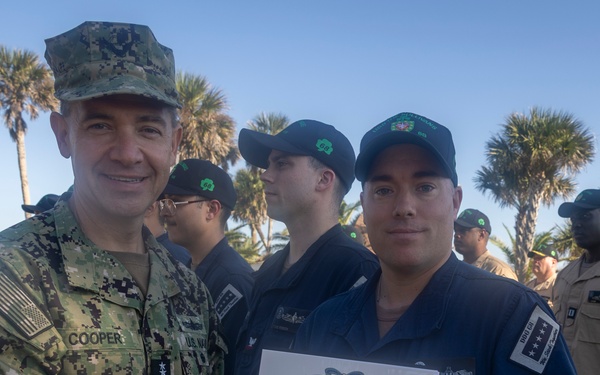Adm. Brad Cooper, Presents Joint Awards with “R” Device to USS The Sullivans (DDG 68)