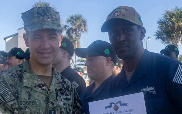 Adm. Brad Cooper, Presents Joint Awards with “R” Device to USS The Sullivans (DDG 68)