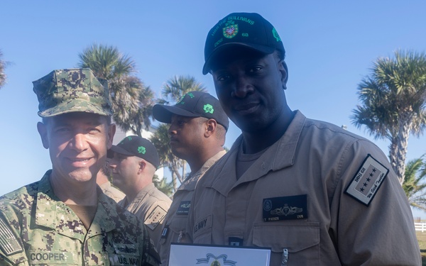 Adm. Brad Cooper, Presents Joint Awards with “R” Device to USS The Sullivans (DDG 68)