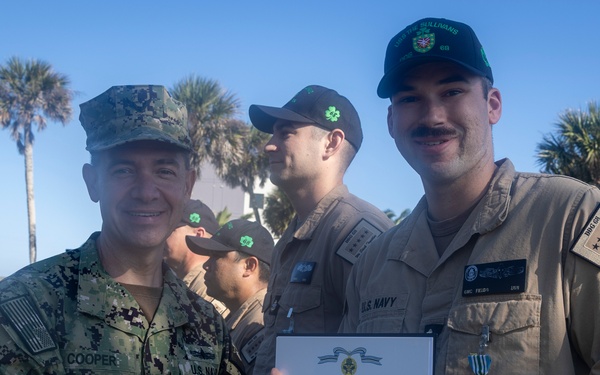 Adm. Brad Cooper, Presents Joint Awards with “R” Device to USS The Sullivans (DDG 68)