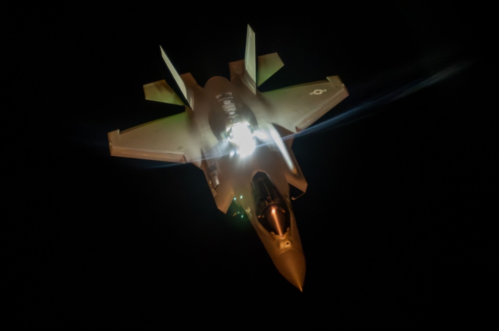 F-35 Lightning II aircraft fly nighttime mission over CENTCOM AOR
