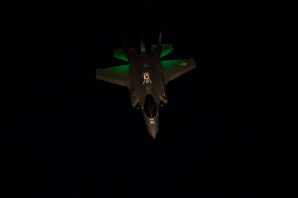 F-35 Lightning II aircraft fly nighttime mission over CENTCOM AOR