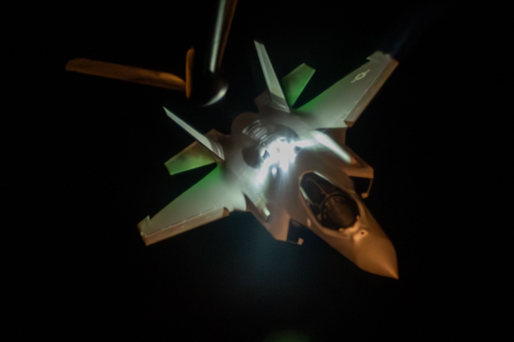 F-35 Lightning II aircraft fly nighttime mission over CENTCOM AOR