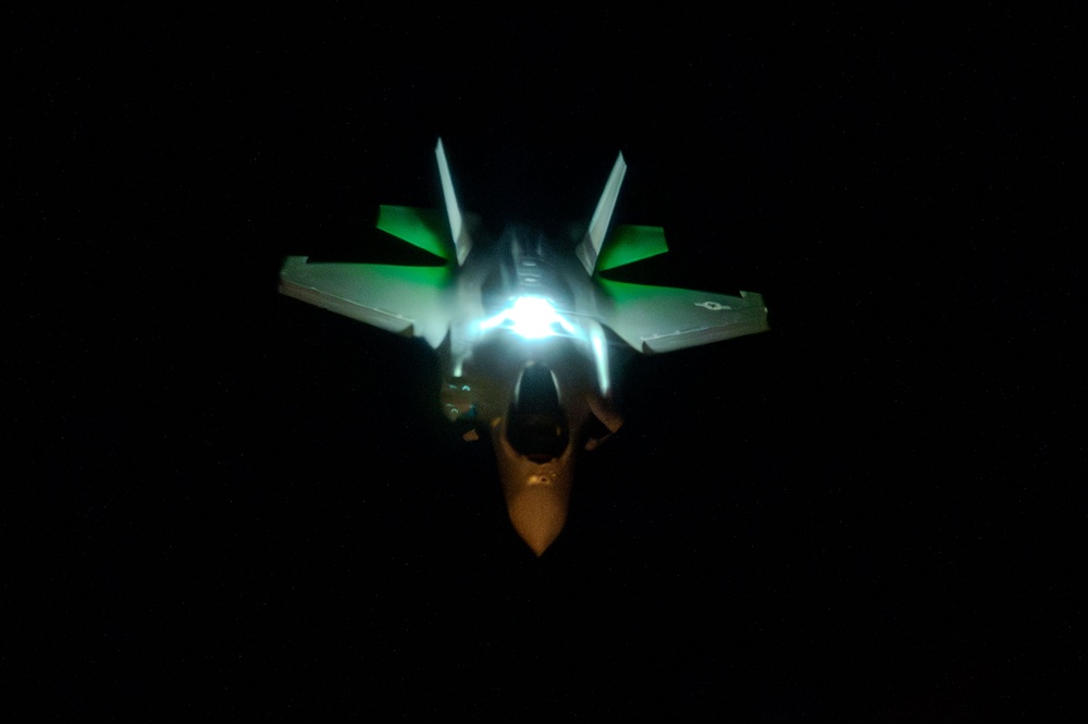 F-35 Lightning II aircraft fly nighttime mission over CENTCOM AOR