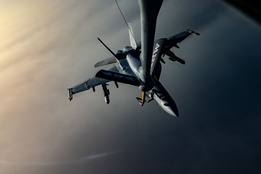 F/A-18 Super Hornets swarm over the Red Sea