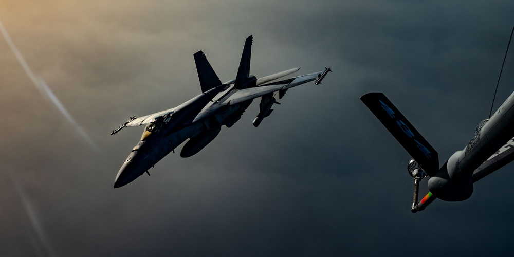 F/A-18 Super Hornets swarm over the Red Sea
