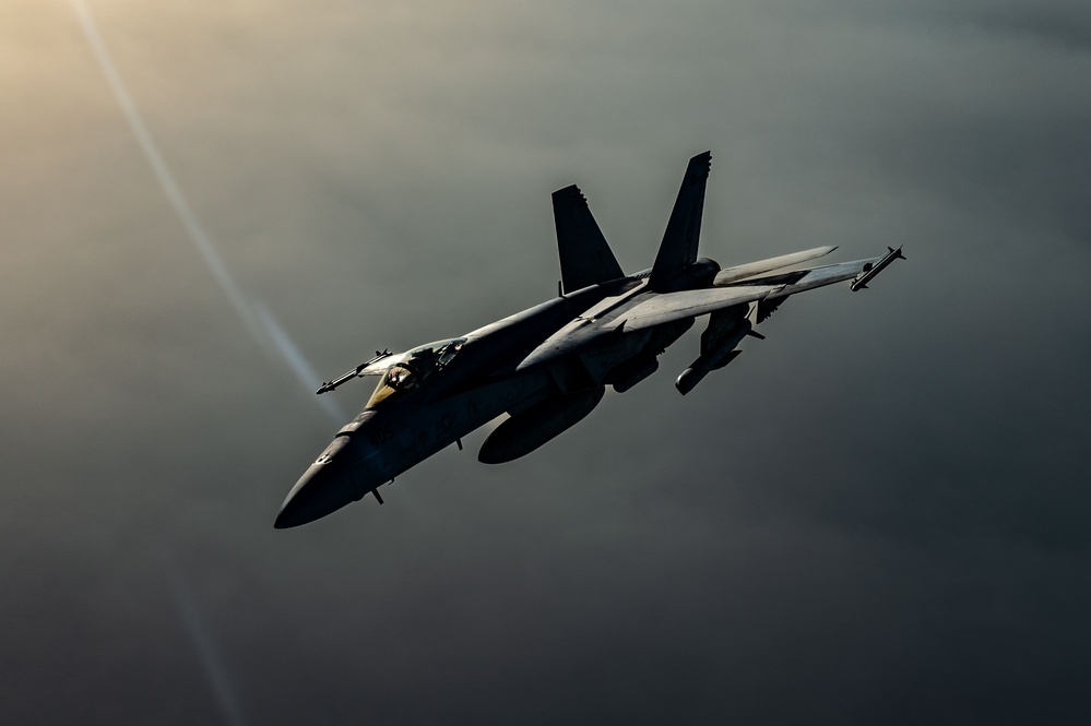 F/A-18 Super Hornets swarm over the Red Sea
