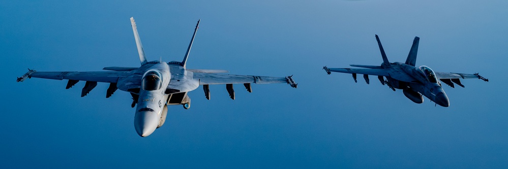 F/A-18 Super Hornets swarm over the Red Sea