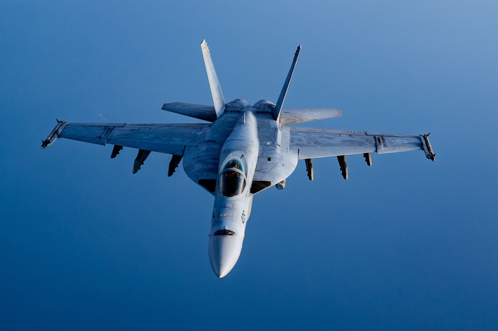 F/A-18 Super Hornets swarm over the Red Sea