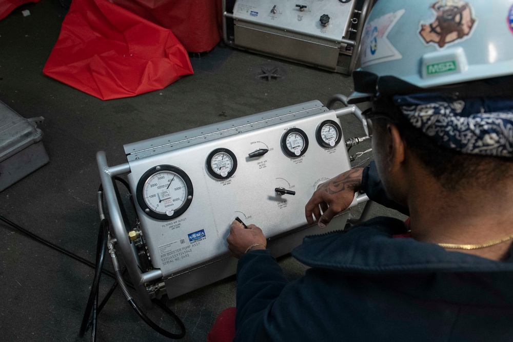 Ronald Reagan Sailors Maintain Firefighting Bottles