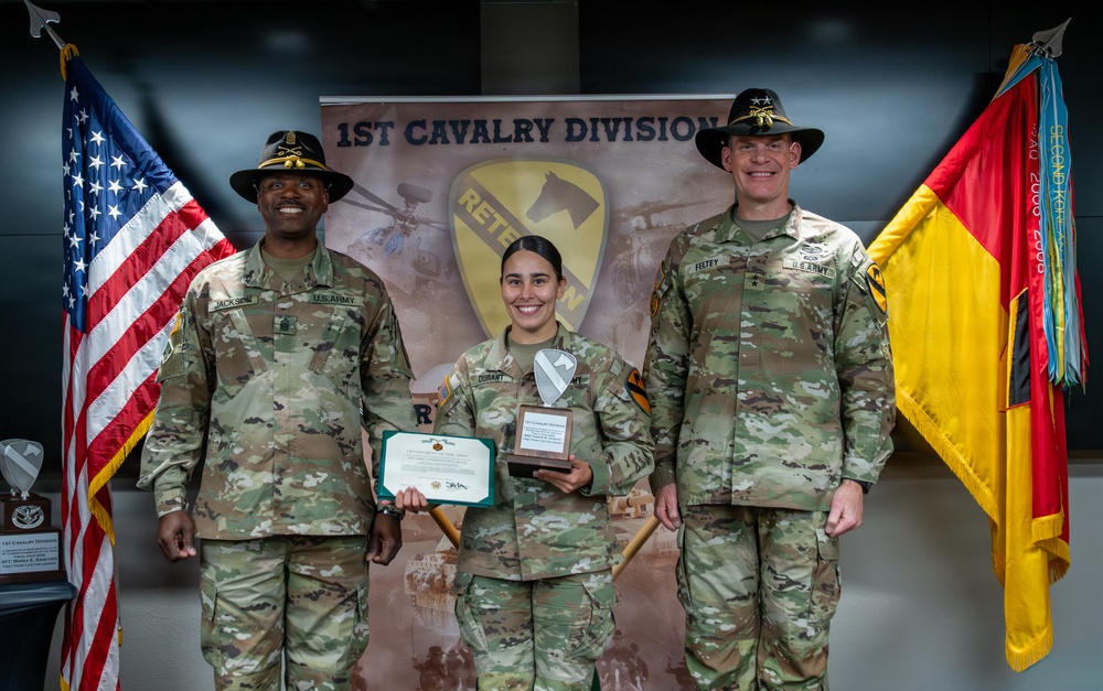 U.S. Army Soldiers receive awards for the 1st Cavalry Division Career Counselor of the Year Competition