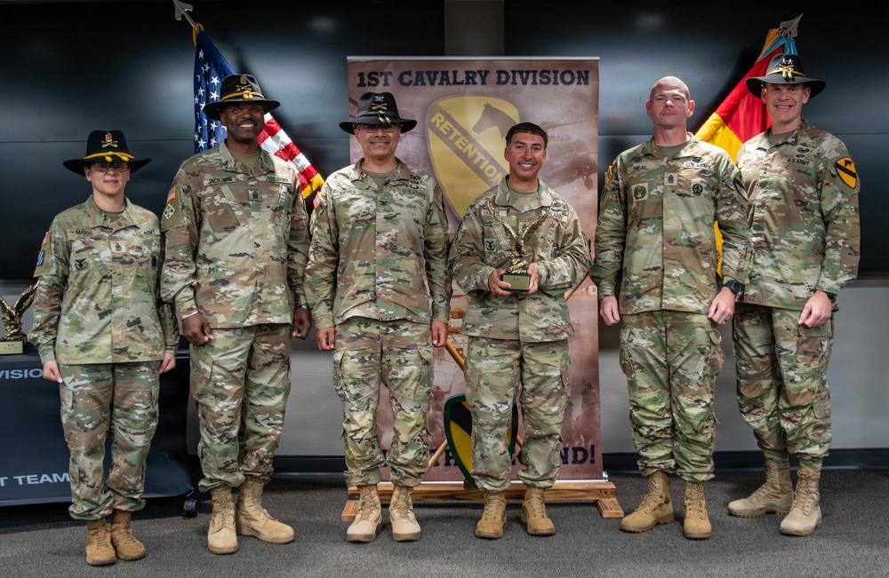 U.S. Army Soldiers receive awards for the 1st Cavalry Division Career Counselor of the Year Competition