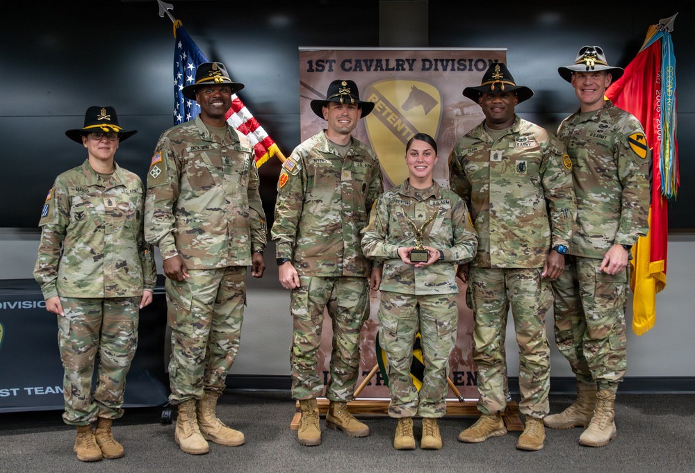 U.S. Army Soldiers receive awards for the 1st Cavalry Division Career Counselor of the Year Competition