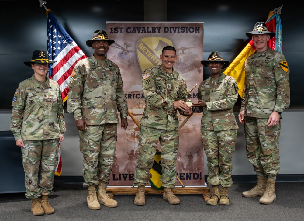 U.S. Army Soldiers receive awards for the 1st Cavalry Division Career Counselor of the Year Competition
