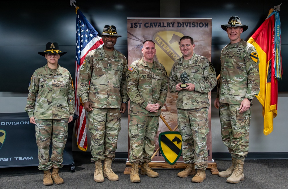 U.S. Army Soldiers receive awards for the 1st Cavalry Division Career Counselor of the Year Competition