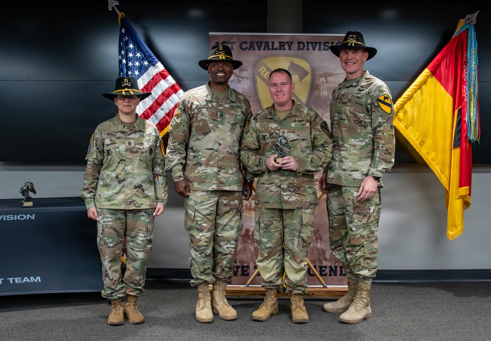 U.S. Army Soldiers receive awards for the 1st Cavalry Division Career Counselor of the Year Competition