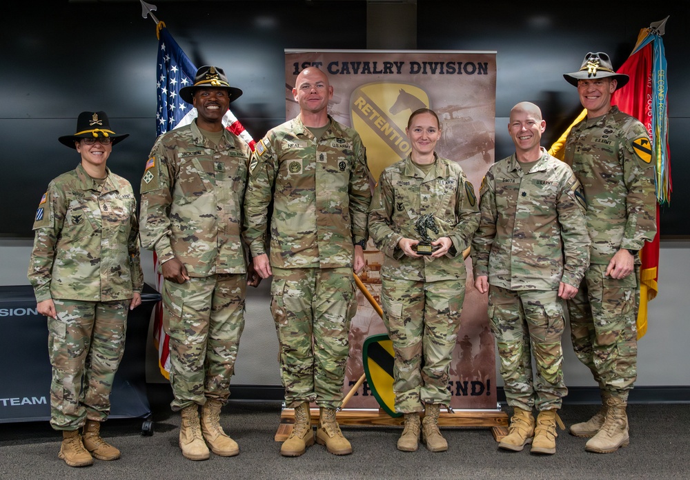 U.S. Army Soldiers receive awards for the 1st Cavalry Division Career Counselor of the Year Competition