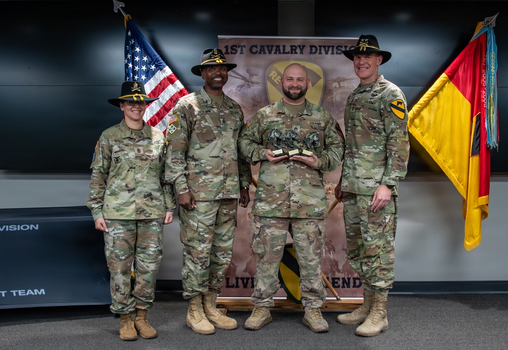 U.S. Army Soldiers receive awards for the 1st Cavalry Division Career Counselor of the Year Competition