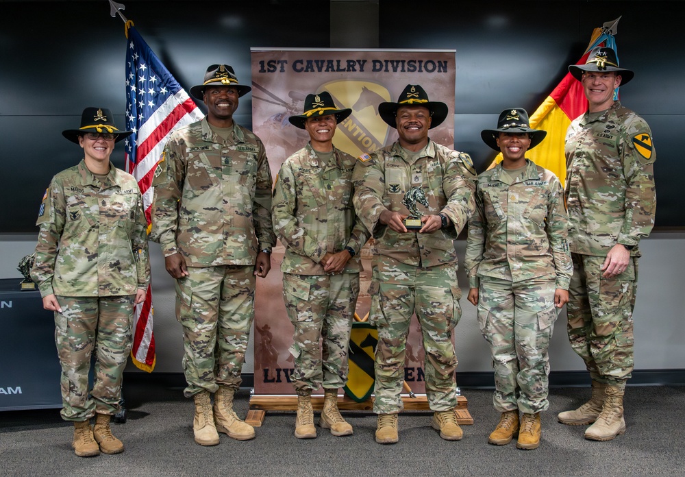 U.S. Army Soldiers receive awards for the 1st Cavalry Division Career Counselor of the Year Competition