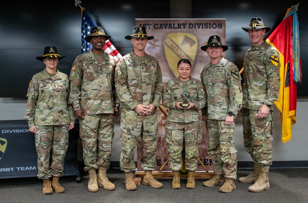 U.S. Army Soldiers receive awards for the 1st Cavalry Division Career Counselor of the Year Competition