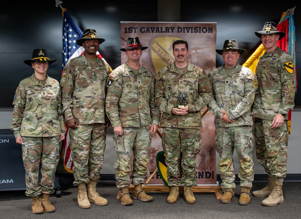 U.S. Army Soldiers receive awards for the 1st Cavalry Division Career Counselor of the Year Competition