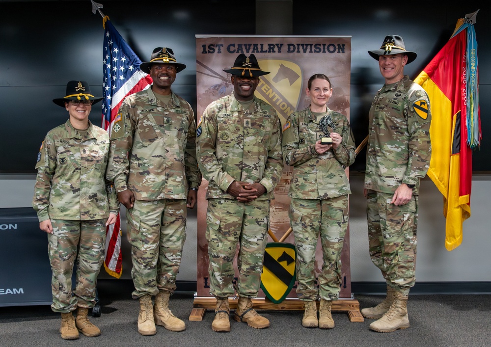 U.S. Army Soldiers receive awards for the 1st Cavalry Division Career Counselor of the Year Competition