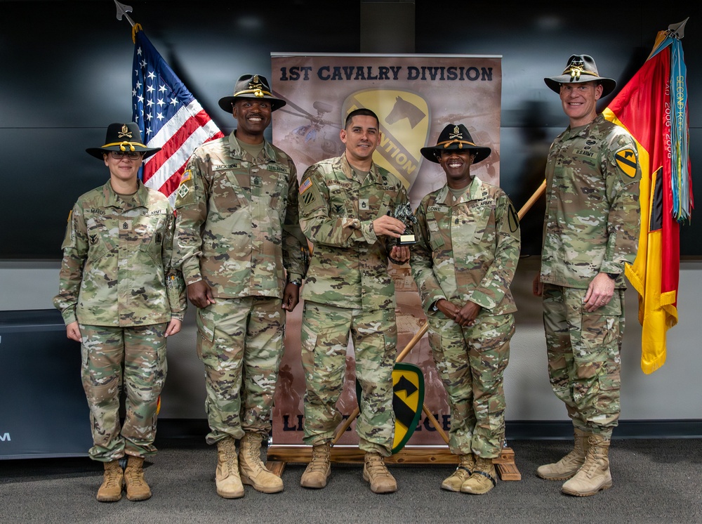 U.S. Army Soldiers receive awards for the 1st Cavalry Division Career Counselor of the Year Competition