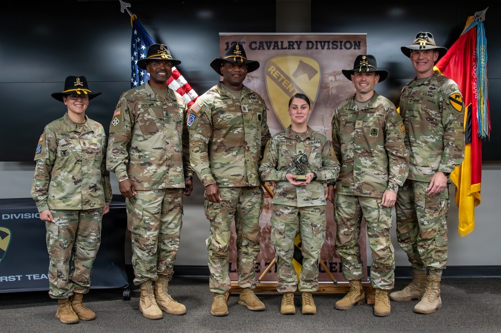 U.S. Army Soldiers receive awards for the 1st Cavalry Division Career Counselor of the Year Competition