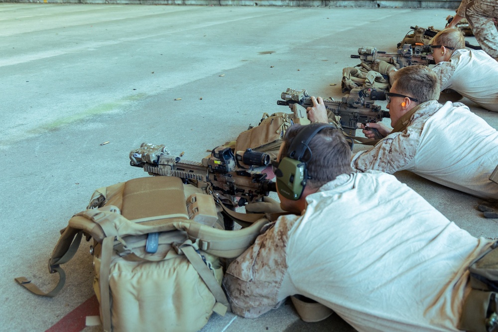 Reconnaissance Marines with the 24th Marine Expeditionary Unit conducts rifle shooting drills
