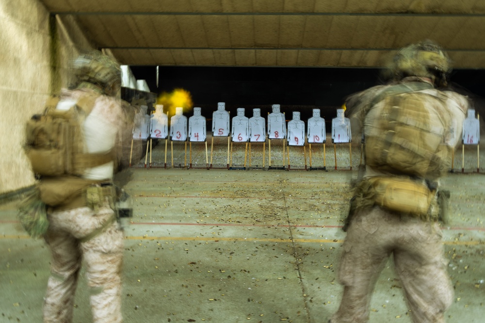 Reconnaissance Marines with the 24th Marine Expeditionary Unit conduct rifle shooting drills