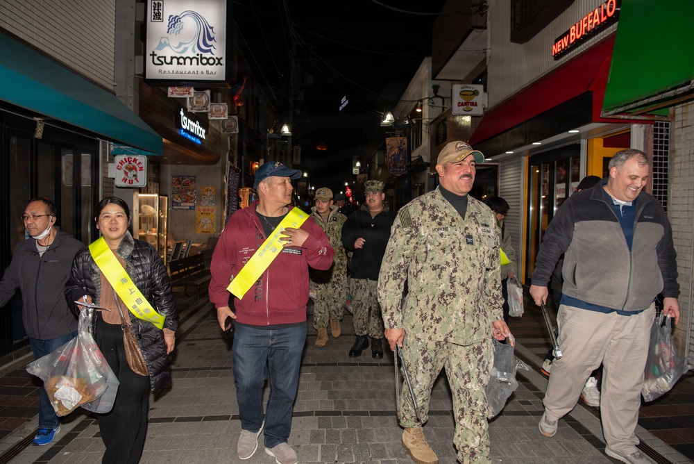 CFAY Sailors Clean Up Streets with Japanese Locals