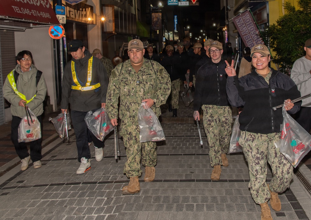 CFAY Sailors Clean Up Streets with Japanese Locals