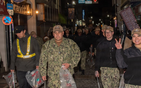CFAY Sailors Clean Up Streets with Japanese Locals
