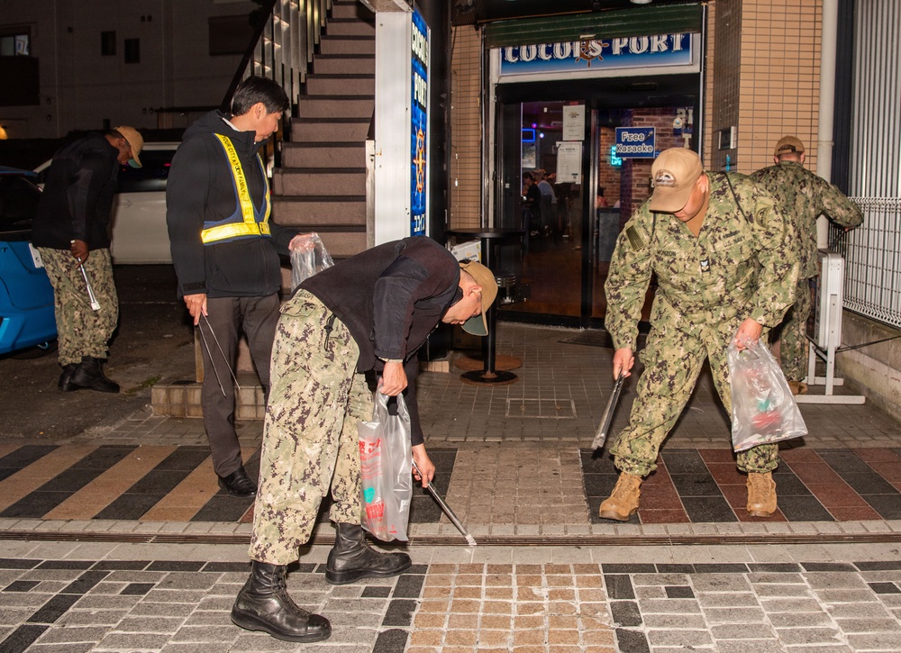 CFAY Sailors Clean Up Streets with Japanese Locals
