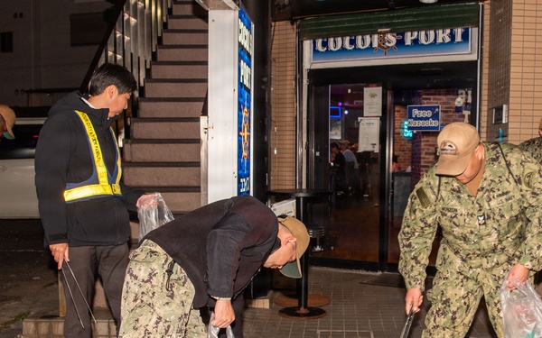 CFAY Sailors Clean Up Streets with Japanese Locals