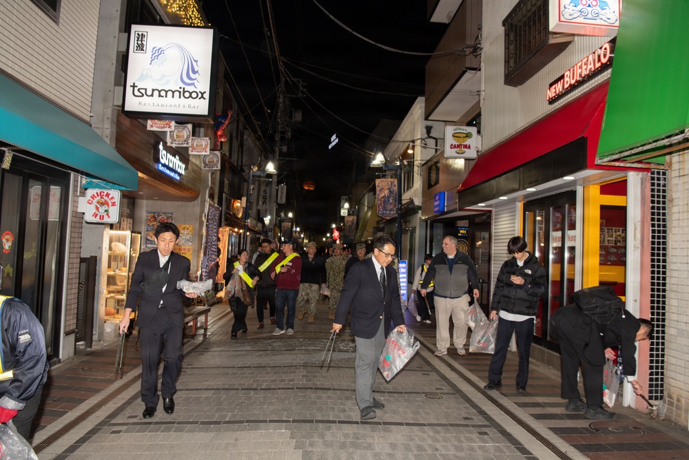 CFAY Sailors Clean Up Streets with Japanese Locals