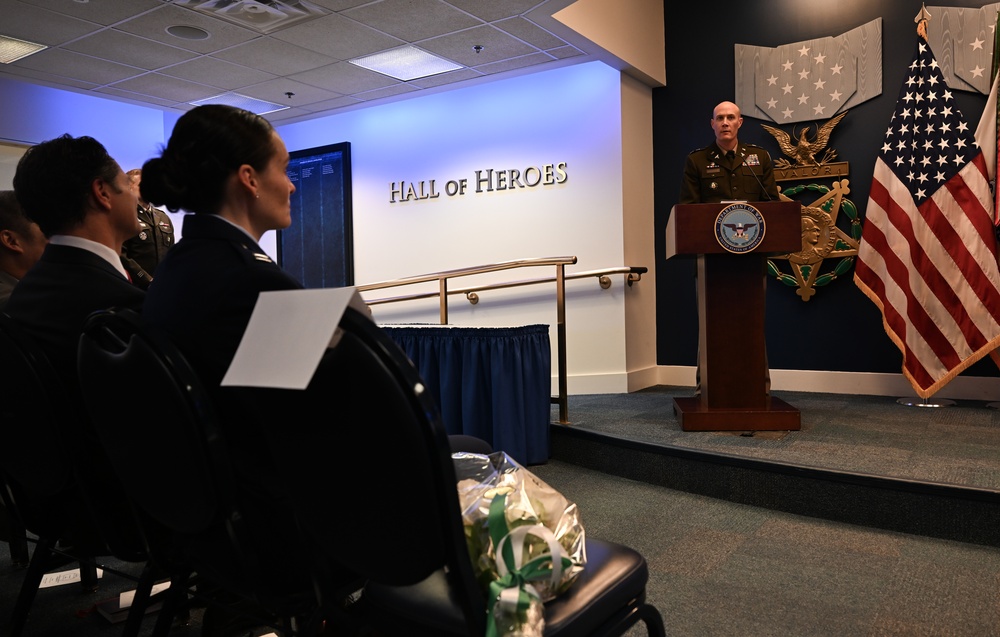 Capt. Bashaw Speaking at Podium at Reinstatement Ceremony