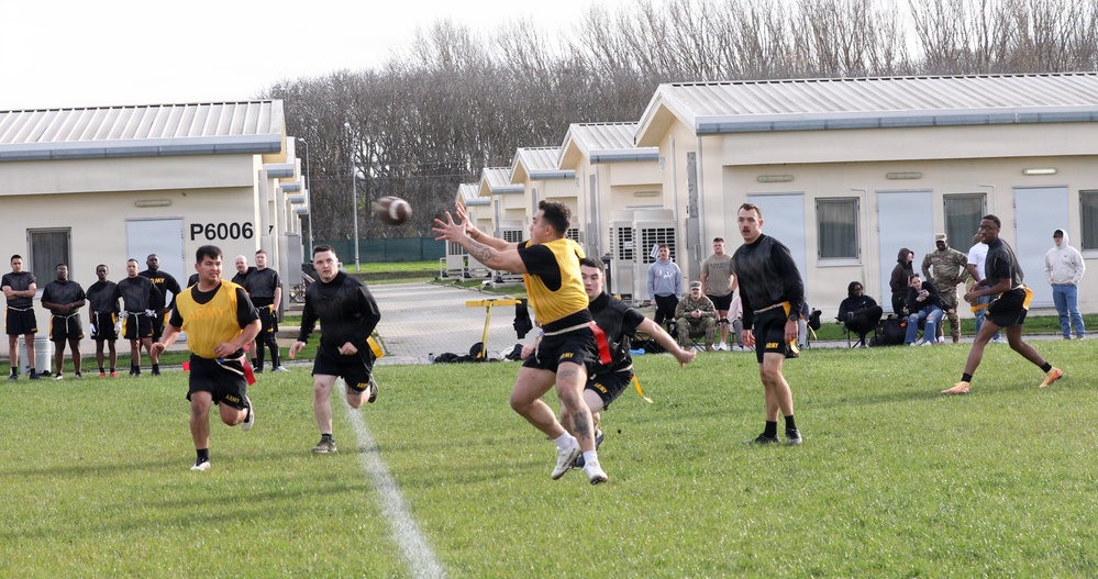 3rd Infantry Division Soldiers Play Flag Football during Thanksgiving Celebration