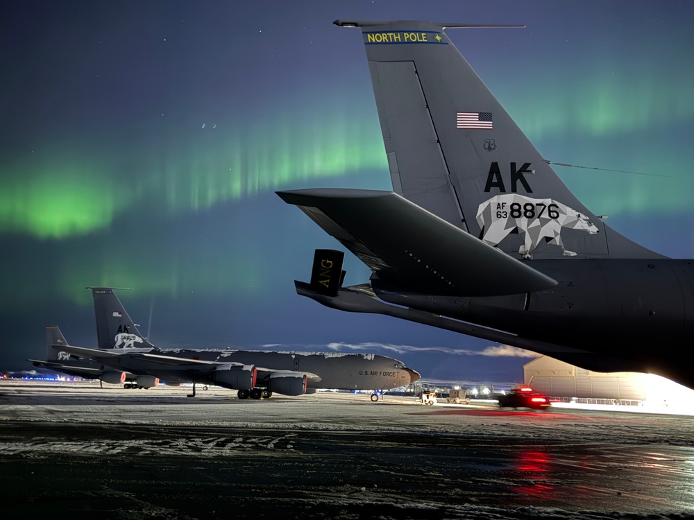 Northern Lights Dance over the 168th Wing America’s Premier Arctic Tanker Unit