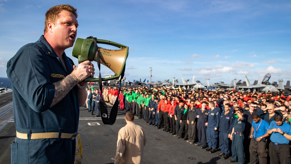 George Washington Sailors Conduct All Hands Call