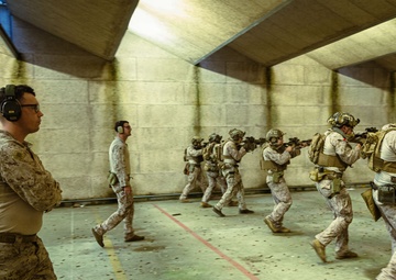 Reconnaissance Marines with the 24th Marine Expeditionary Unit conduct rifle and pistol drills