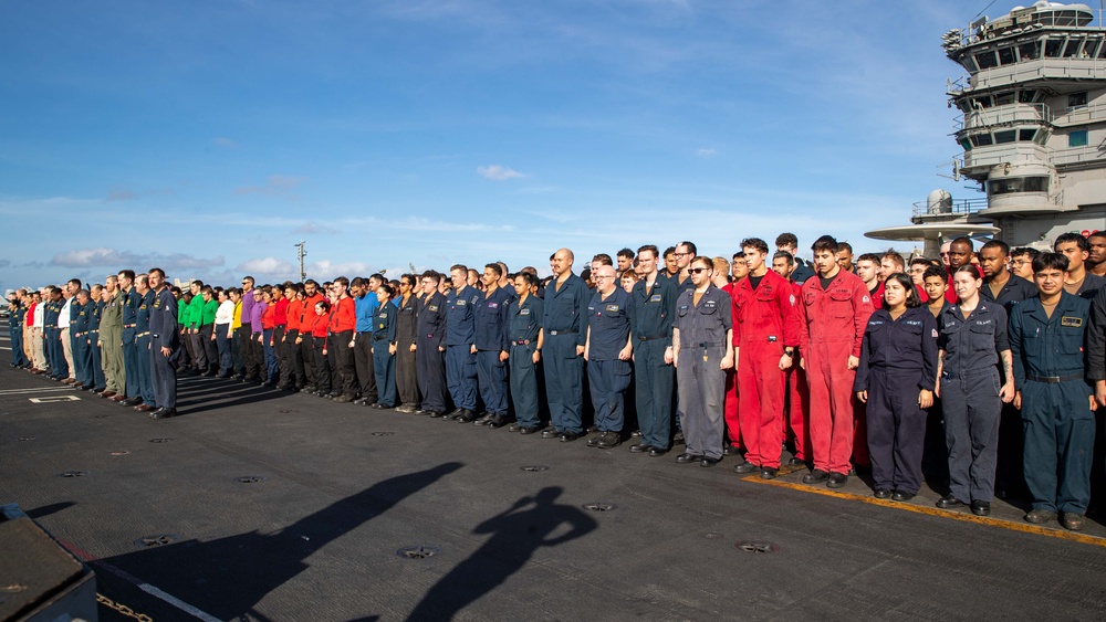George Washington Sailors Conduct All Hands Call