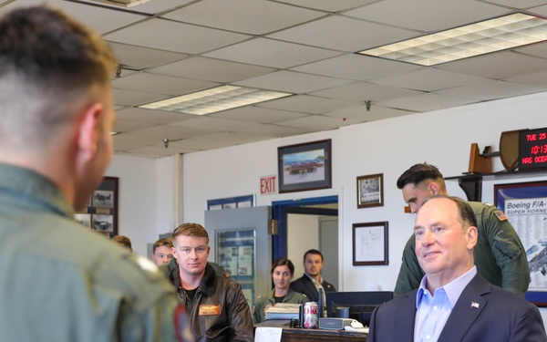 The Honorable John C. Phelan, Secretary of the Navy, speaks to the U.S. Navy Sailors