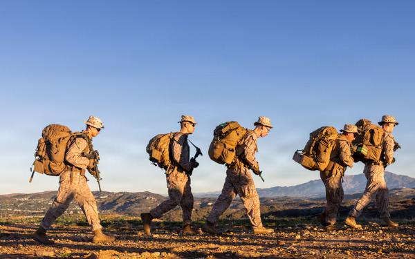 Headquarters Company, 5th Marines participate in conditioning hike