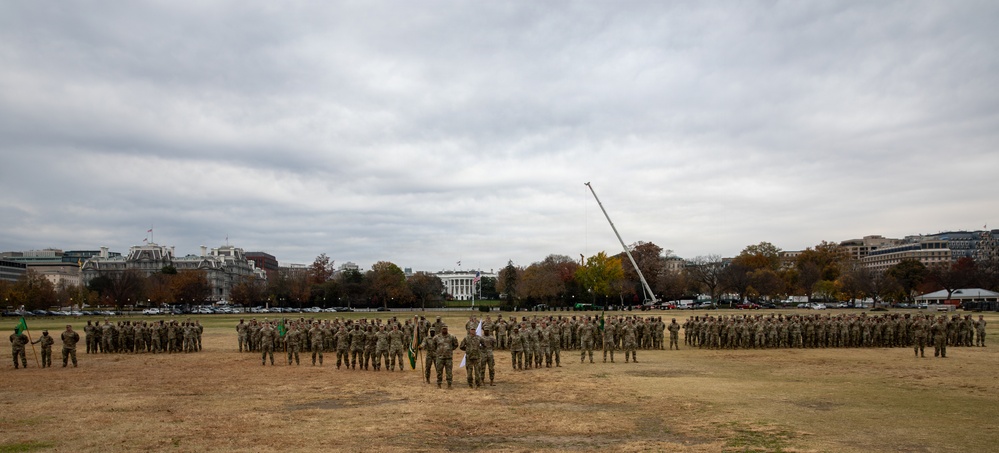 Joint Task Force Magnolia service members take a photo in front of the White House