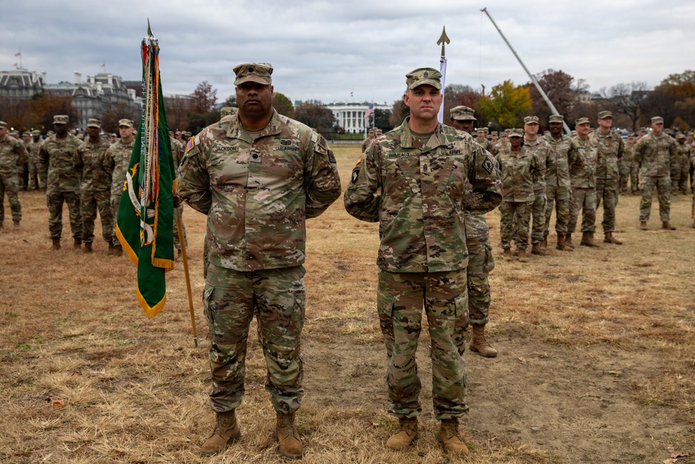 112th Military Police Battalion service members take a photo in front of the White House